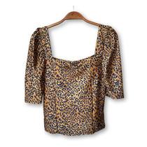 Blusa Cropped feminino pluss size poliéster onça manga bufante decote reto