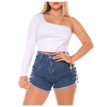 Blusa cropped feminino poliéster um ombro só manga longa tendência - Filó Modas