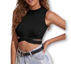 Blusa Cropped feminino regata recorte na lateral viscolycra elegante