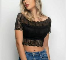 Blusa Cropped feminino renda ombro a ombro