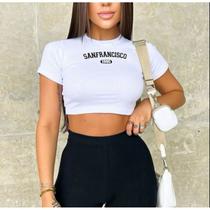 Blusa cropped feminino sanfrancisco canelado it girl estilo fashion