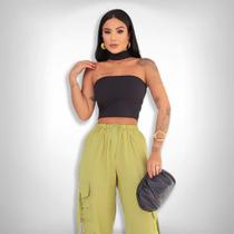Blusa Cropped Feminino sem alça Canelado Choker Verão Blusa Cropped Feminino sem alça Canelado Choker Verão