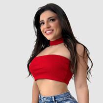 Blusa Cropped Feminino sem alça Canelado Choker Verão