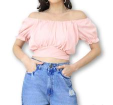 Blusa cropped feminino top manga ciganinha bufante c/amarração moda feminina