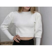 Blusa cropped feminino tricô manga longa princesa modal grosso novidade feminina