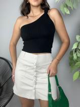 Blusa Cropped Feminino Tricot Modal Um Ombro Só Mula Manca Furinho Nó Lateral Verão