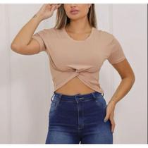 Blusa Cropped feminino viscolycra manga curta nozinho elegante