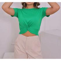 Blusa cropped feminino viscolycra manga curta nózinho moda gringa