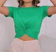 Blusa cropped feminino viscolycra nozinho frontal manga curta moda barata