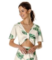 Blusa Cropped Folhagem Rovitex Bege Blusa Cropped Folhagem Rovitex Bege