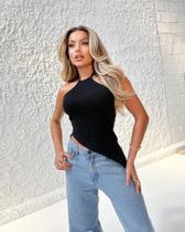 Blusa Cropped Frente Única Assimétrica Ribana Moda Gringa