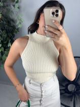 Blusa Cropped Garrafinha Tricot Modal Canelada Feminina Gola Alta Verão Luxa Básica Elegante