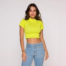 Blusa Cropped Gola Alta Manga Curta Blusa Cropped Gola Alta Manga Curta