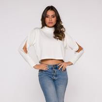 Blusa Cropped gola com manga longa e fenda lateral nos braço