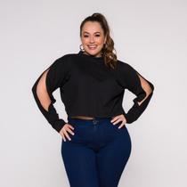 Blusa Cropped gola com manga longa e fenda lateral nos braço Blusa Cropped gola com manga longa e fenda lateral nos braço