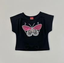 Blusa Cropped Infantil Kyly Preta Borboleta Estampa Moda Verão Premium