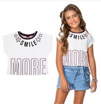 Blusa Cropped Infantil Manga Curta em Meia Malha Kyly