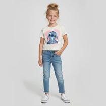 Blusa Cropped Infantil Menina Manga Curta Brandili Stitch