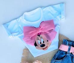 Blusa cropped infantil menina - Personagens Stitch - Minnie