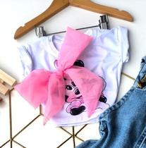Blusa cropped infantil menina - Personagens Stitch - Minnie