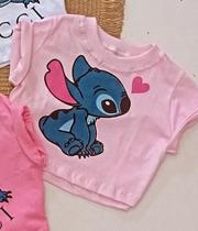 Blusa cropped infantil menina -Personagens Stitch-Minnie etc