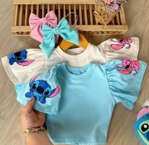 Blusa cropped infantil -Personagens Divertidamente - stitch