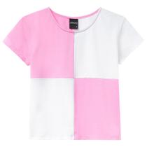 Blusa Cropped Juvenil Amora em Algodão Estampa Xadrez Rosa/Branco