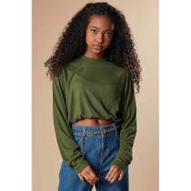 Blusa Cropped Juvenil Lilimoon Baggy em Canelado Mauí cor Verde