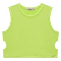 Blusa Cropped Juvenil Lilimoon em Malha Wave com Aberturas Laterais cor Verde