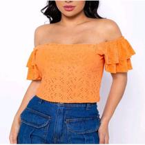 Blusa Cropped laise ciganinha dois babados feminino estilo