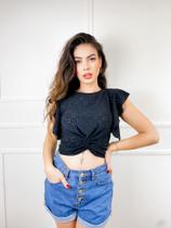 Blusa Cropped laise manga morcego nozinho na cintura moda feminina modelo