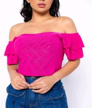 Blusa cropped laise ombro a ombro ciganinha 2 babados feminina novidade