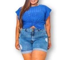 Blusa Cropped laise plus size manga borboleta traspassado na cintura feminina exclusiva