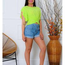 Blusa cropped laise regata babado cintura transpassada feminino moda