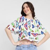 Blusa Cropped Lança Perfume Borboletas Feminina