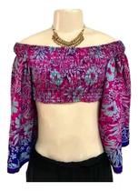 Blusa Cropped Lastex Indiano Seda Estampada Manga Longa IP-5671