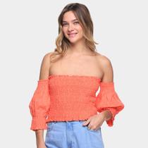 Blusa Cropped Loved Lastex Manga 3/4 Feminina