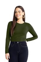 Blusa Cropped Lunender Manga Longa Canelada Verde Blusa Cropped Lunender Manga Longa Canelada Verde
