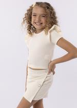 Blusa Cropped Malha Canelada com Babado na Manga