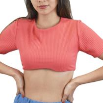 Blusa Cropped Malha Laranja Canelado de Manguinha Gule