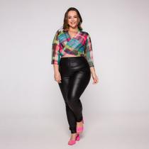 Blusa Cropped Manga 3/4 com amarração frontal em tule estamp Blusa Cropped Manga 3/4 com amarração frontal em tule estamp