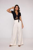 Blusa Cropped Manga Curta Cadarço Transpassado Cintura