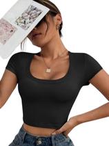 Blusa Cropped Manga Curta Feminino Estilo e Conforto verão TAM ÚNICO Blusa Cropped Manga Curta Feminino Estilo e Conforto verão TAM ÚNICO