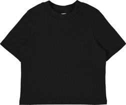 Blusa Cropped Manga Curta Ribana Canelada Preta Infantil