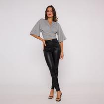 Blusa Cropped manga curta transpassado cintura Blusa Cropped manga curta transpassado cintura