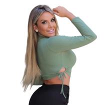 Blusa Cropped Manga Longa Amarração Lateral Cores Neon