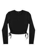 Blusa Cropped Manga Longa Canelada Preto Elian