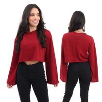 Blusa Cropped Manga Longa de Mallha