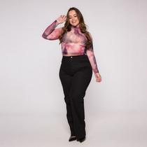 Blusa Cropped Manga Longa e Gola alta em Tule Estampado Blusa Cropped Manga Longa e Gola alta em Tule Estampado