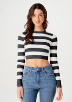 Blusa Cropped Manga Longa em Tricô